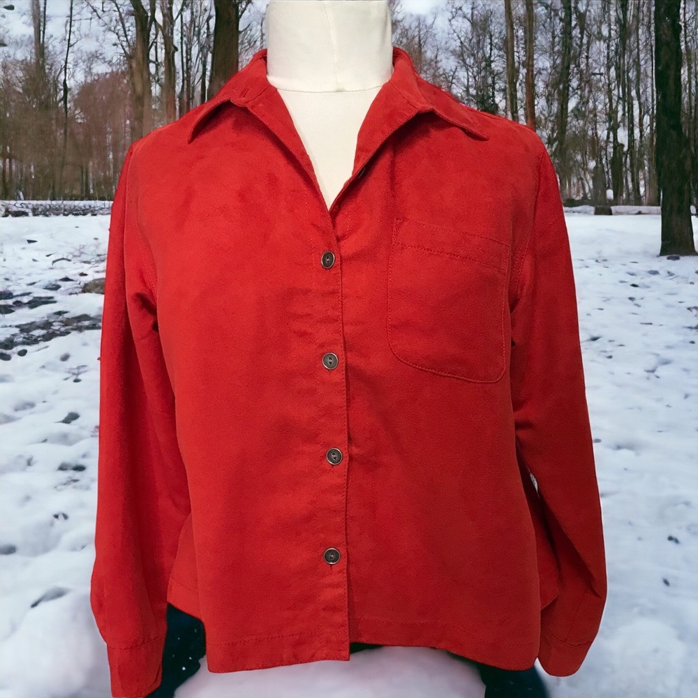 Chico’s Red Faux Suede Red Women’s Short Waisted Jacket sz1 (8/10)